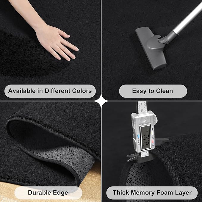 Amearea Modern Washable Runner Rugs, 2x4 Feet Black Bedroom Runner Rug, Small Area Rugs for Bedroom Living Room, Non Slip Memory Foam Rug for Hallway Entryway Kids Boys Girls Room Laundry Room