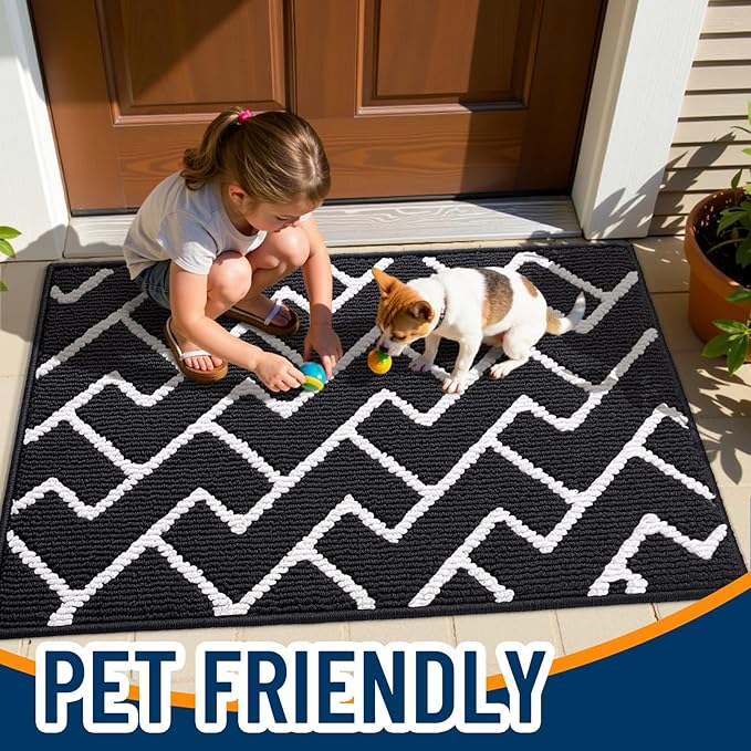 OLANLY Front Door Mat, Non-Slip Rubber Backing, Dirt Resistant and Absorbent, Washable, Easy to Clean Low-Profile Indoor Doormat for Back Door, Entryway, Inside Entrance, 40x32, Deep Black