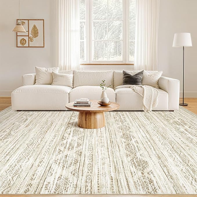 Nakagishi 5x7 Area Rugs Living Room: Washable Boho Large Neutral Modern Soft Farmhouse Beige Rug Stain Resistant Indoor Floor Non-Slip Carpet for Women Home Enthusiasts Aged 25-45 - Bedroom Room Decor