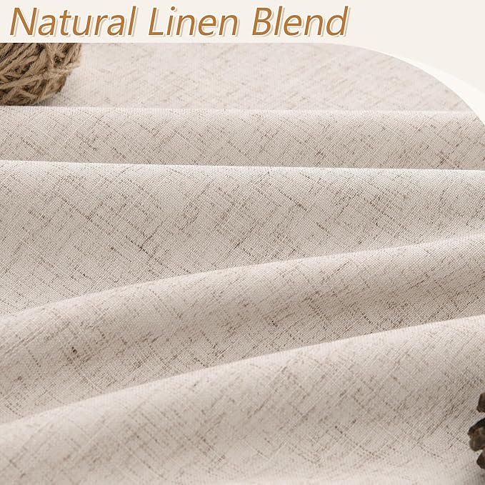 Guken Oatmeal 100% Blackout Curtains 102 Inch Length 2 Panels Set for Living Room Bedroom Back Tab Thermal Insulated Black Out Linen Drapes Room Darkening Window Curtains 102 Inches Long