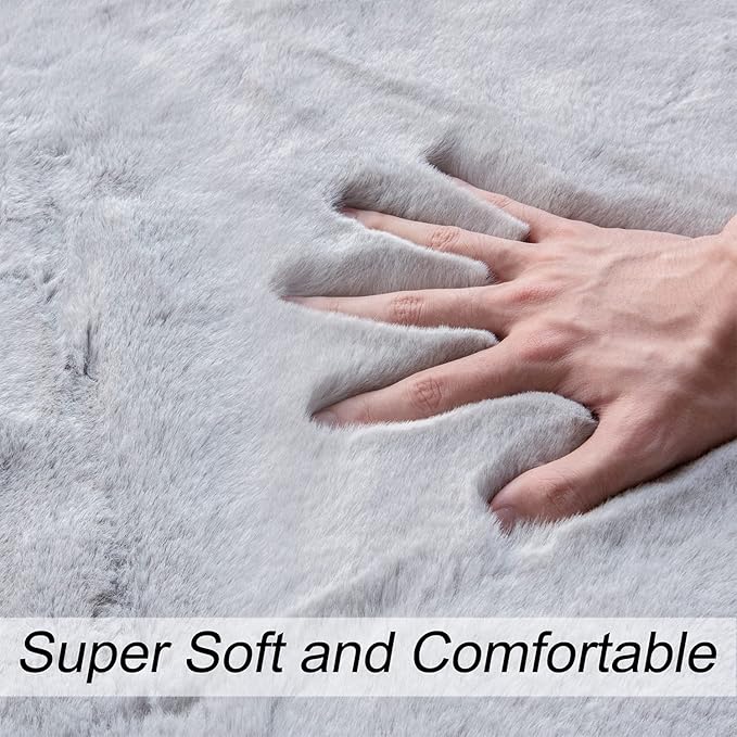 ORINOVA Light Gray Faux Fuzzy Fur Washable Rugs for Bedroom Shaggy Area Rugs for Living Room Grey 2x3 Nursery Rug Home Room Décor