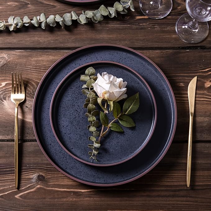 LERATIO Dinner Plates,Ceramic Dinner Plates Set of 6,10.75 inch Large ceramic plates,Modern Shape Dinnerware Dishes Set for Kitchen, Microwave & Dishwasher & Oven Safe-Coffee Rim