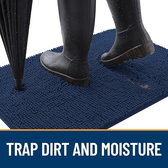 OLANLY Dog Door Mat for Muddy Paws 70x24, Absorbs Moisture and Dirt, Absorbent Non-Slip Washable Doormat, Quick Dry Chenille Mud Mat for Dogs, Entry Indoor Entryway Carpet for Inside Floor, Dark Blue