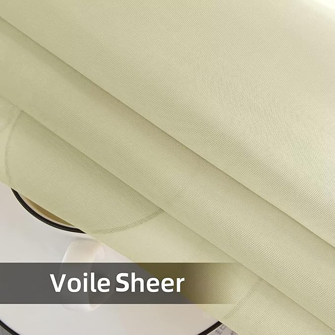 youleyar Solid Sheer Rod Pocket Curtain Voile Draperies 2 Panels White Beige Black Grey Ivory 52 Inch Width 63 Inch Long 1 Pair for Kitchen Bedroom Children Living Room Yard (Sage Green,52Wｘ63L)