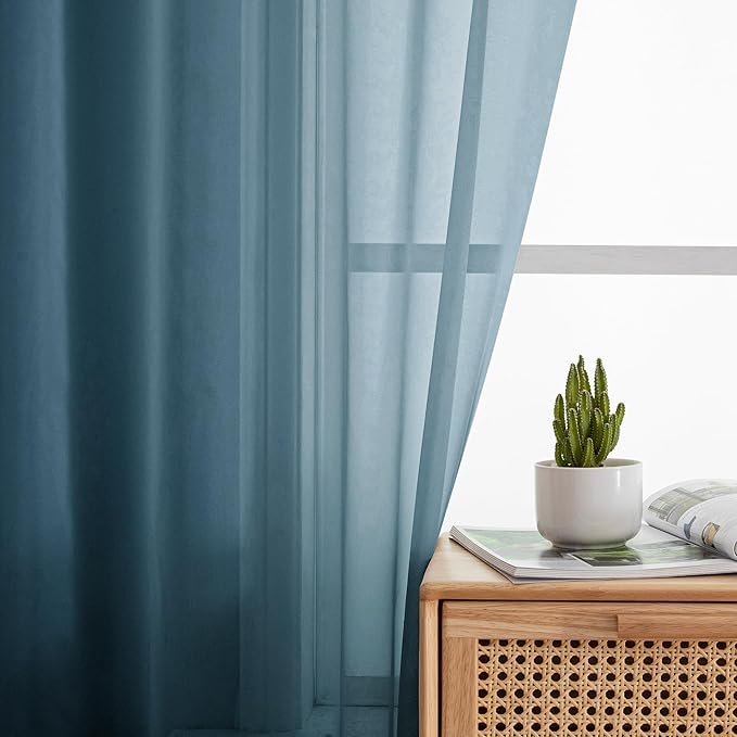 Simplebrand Dusty Blue Sheer Curtains 84 Inches Long, Light Filtering Rod Pocket Solid Color Window Sheer Curtain Panels, Elegant Curtains & Drapes for Living Room, Bedroom 2 Panels (42" W x 84" L)