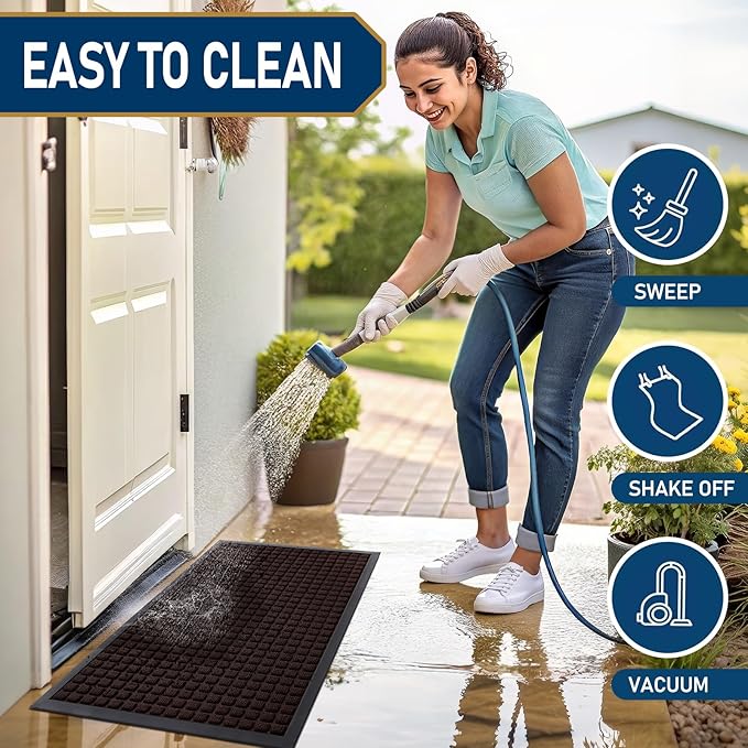 Smiry Front Door Mat Outside Entrance, Heavy Duty Natural Rubber Doormat, Non Slip, Trap Dirt and Moisture, Easy Clean, Low Profile Welcome Floor Mats for Indoor Outdoor Entry, 29.5x17 Inch, Brown