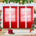 youleyar Solid Sheer Rod Pocket Curtain Voile Draperies 4 Panels White Beige Black Grey Ivory 52 Inch Width 90 Inch Long 1 Pair for Kitchen Bedroom Children Living Room Yard(Red,52 Wｘ90 L)