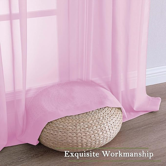 Lecloud Light Pink Sheer Curtains 108 Inches Long 2 Pcs, Airy Light Filtering Rustic Farmhouse Curtains for Bedroom, Dual Rod Pocket Solid Color Living Room Decor Drapes, Each Panel 59" W x 108" L