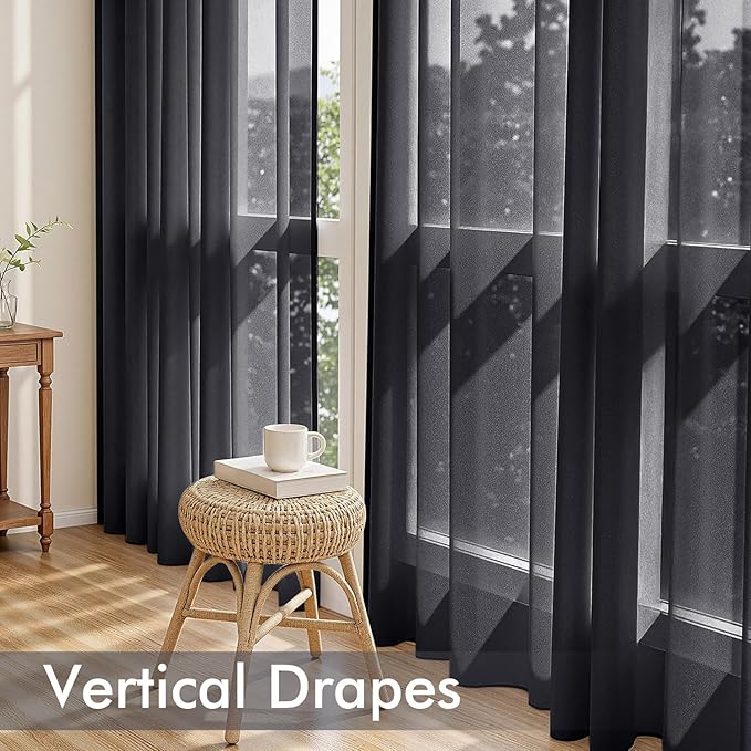 MIULEE Black Sheer Curtains 72 Inches Long, 4 Panels Set, Light Filtering Halloween Rod Pocket Voile Drapes for Living Room and Bedroom, Airy Soft Fabric Window Treatments, 42 x 72 Inches