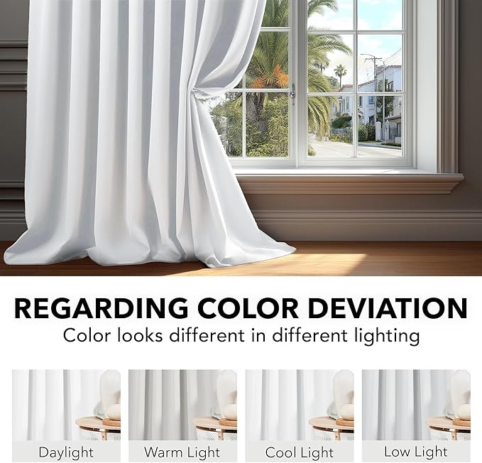 Deconovo Room Darkening Curtains, Thermal Insulated Noise-Reducing Window Panels for Bedroom, Living Room and Home Office, 2 Panels, Pure White, 52W x 72L Inch