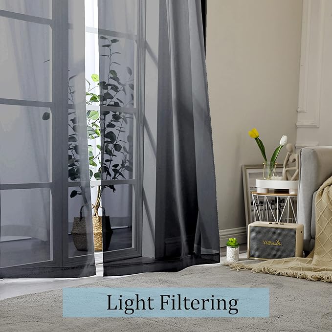 OWENIE Black Sheer Curtains, Sheer Curtains 84 inch Length 2 Panels Set, Rod Pocket Voile Fimly Sheer Drapes for Living Room/Bedroom, 2pcs, Each 42" W x 84" L, Black