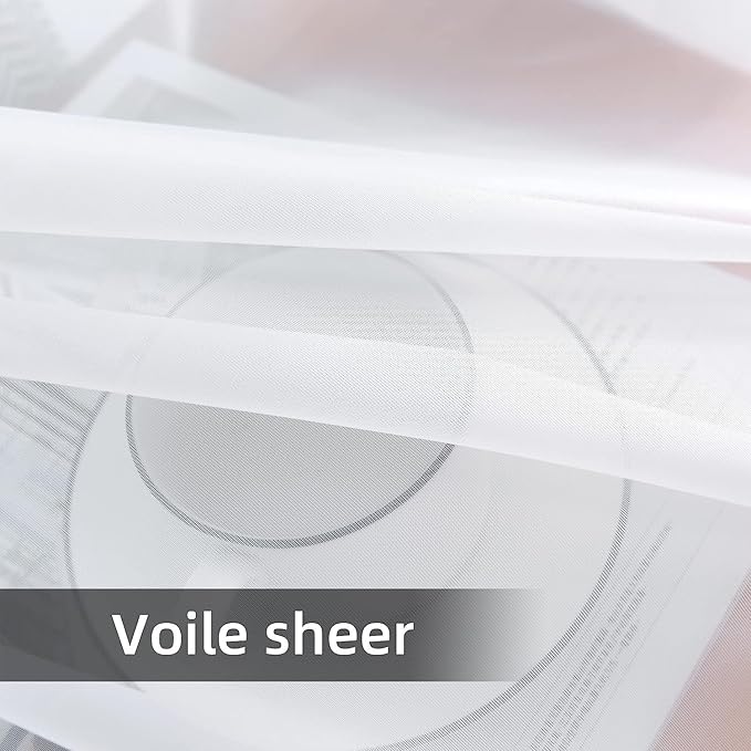 youleyar Solid Sheer Rod Pocket Curtain Voile Draperies 2 Panels White Beige Black Grey Coffee 60 Inch Width 63 Inch Long 1 Pair for Kitchen Bedroom Children Living Room Yard(White,60Wｘ63L)