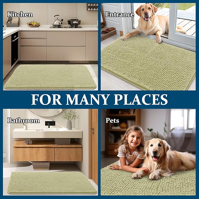 OLANLY Dog Door Mat for Muddy Paws 32x20, Absorbs Moisture and Dirt, Absorbent Non-Slip Washable Doormat, Quick Dry Chenille Mud Mat for Dogs, Entry Indoor Entryway Carpet for Inside Floor, Vanilla