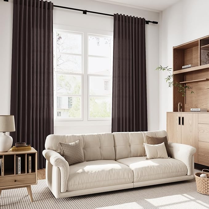 Cocoa Coffee Linen Curtains 72 Inch Long for Living Room Bedroom Lightweight Door Drapes 2 Panels Set, Semi Sheer Light Filtering Back Tab or Rod Pocket Curtain,52x72