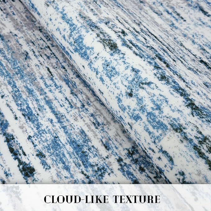 Lansny Modern Abstract Entryway Rug Indoor 2x3 Washable Rug Non-Slip Soft Small Area Rug Grey Blue White Kitchen Mats Thin Print Faux Wool Floor Carpet Throw Rugs for Entrance Bedroom Home Decor