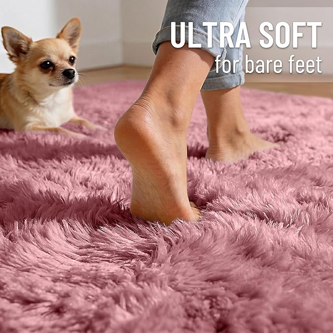 OLANLY Pale Pink Round Rugs for Bedroom - Machine Washable, 3 ft Circle Area Rugs for Living Room, Soft and Fluffy Shaggy Carpet for Teen Girls and Boys, Nursery Rooms, Dorms, Home Decor Aesthetic