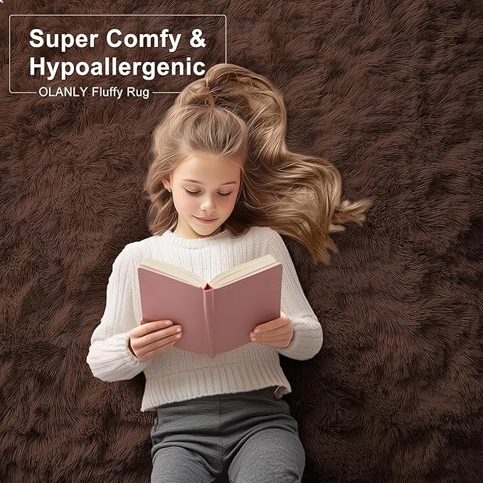 OLANLY 6x7 Area Rugs for Living Room Bedroom, Machine Washable Soft Fluffy Shaggy Bedside Rug, Indoor Floor Carpet for Kids Girls and Boys, Dorms, Nursery Rooms, Home Decor Aesthetic, Coffee