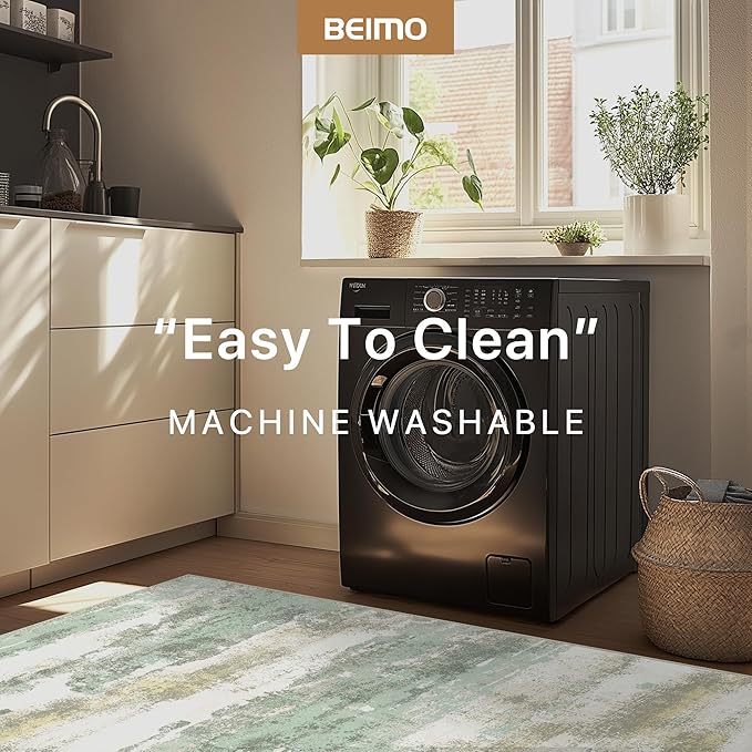 BEIMO Runner Rug for Hallway Kitchen, 2'6"x5' Machine Washable Runners Rug for Entryway, Soft Modern Abstract Throw Rugs, Low Pile Floor Cover with Non Slip Backing, Light Green