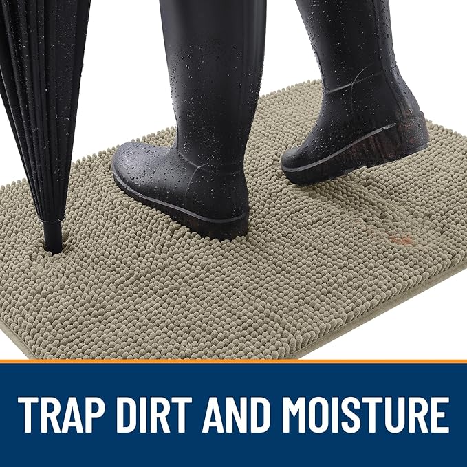 OLANLY Dog Door Mat for Muddy Paws 70x46, Absorbs Moisture and Dirt, Absorbent Non-Slip Washable Doormat, Quick Dry Chenille Mud Mat, Entry Indoor Entryway Carpet for Inside Floor, Warm Taupe
