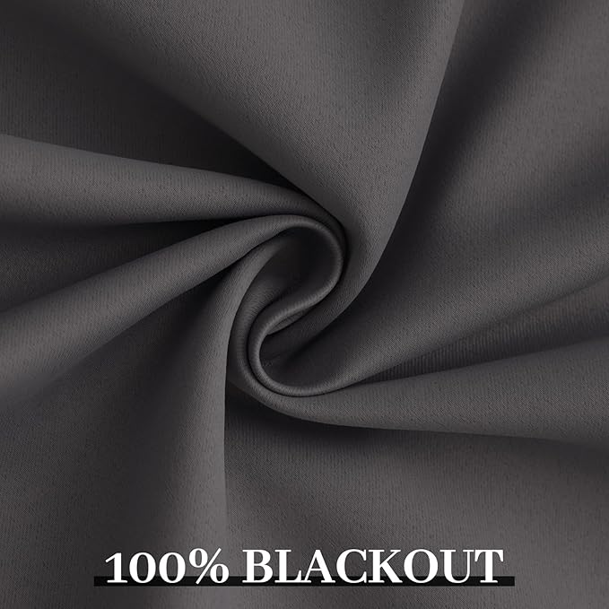 Yakamok Room Darkening 100% Blackout Curtains Grommet Window Treatments with 2 Thick Layers-Charcoal Grey Thermal Insulated Drapes Set of 2 Panels for Bedroom Living Room 52 Inches by 96 Inches Length