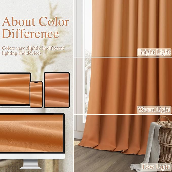Guken Orange 100% Blackout Linen Curtains 96 Inch Length 2 Panels Set for Living Room Bedroom Back Tab/Rod Pocket Thermal Insulated Black Out Drapes Room Darkening Window Curtains 96 Inches Long