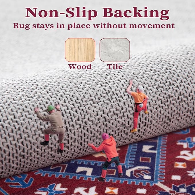 SERISSA Washable Rugs 8x10 Area Rugs, Large Non-Slip Boho Living Room Rug, Ultra Soft Oriental Vintage Burgundy Navy Print Distressed Carpet for Dining Room Bedroom Dorm Office Home Decor