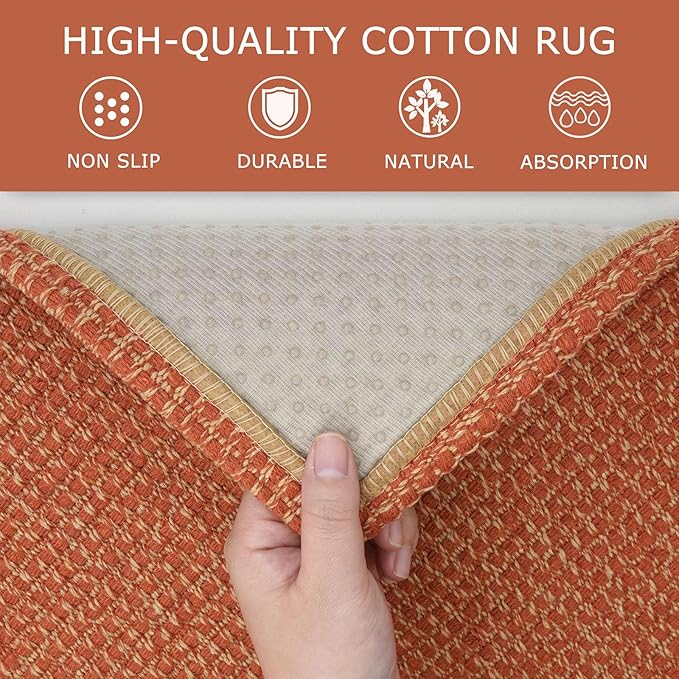 KOZYFLY Extra Long Runners for Hallways 3x18 ft Washable Kitchen Runner Non Slip Rubber Backed Hallway Rug Cotton Entryway Runner Rug Floor Carpet for Indoor Hall, Kitchen, Stair, Orange/Tan