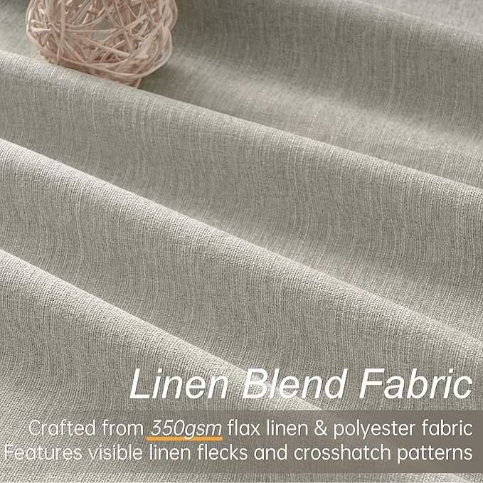 Topfinel 100% Blackout Grey Linen 96 Inch Length Curtains for Living Room 100% Blackout Pleated Drapes Noise Reducing Thermal Insulated Curtain Panels for Bedroom 2 Panels Flax Grey