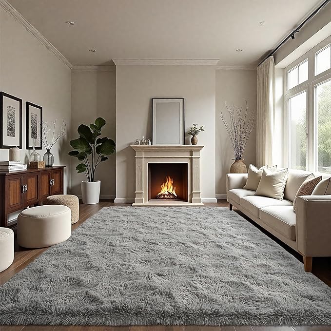 LOCHAS Ultra Soft Indoor Modern Area Rugs Fluffy Living Room Carpets for Children Bedroom Home Decor Nursery Rug 4x5.3 Feet, Gray
