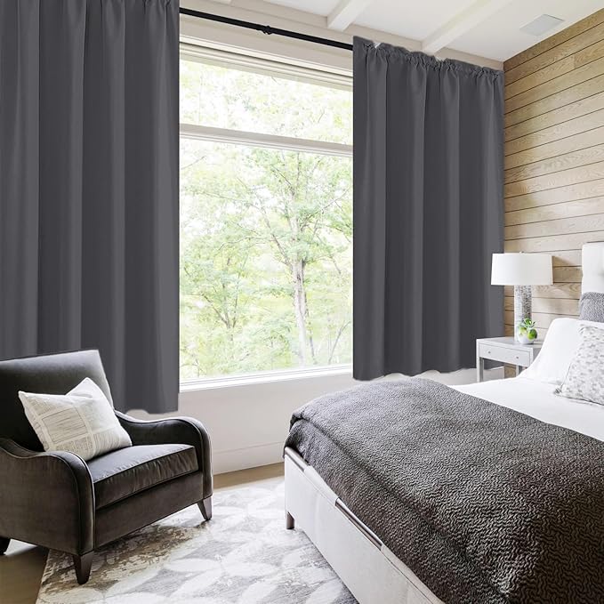 DWCN Blackout Curtains for Bedroom 63 Inch Length 2 Panels Set, Solid Thermal Insulated Energy Saving Rod Pocket Window Treatment Curtains Blackout Drapes (W42 x L63 Inch, Dark Grey)