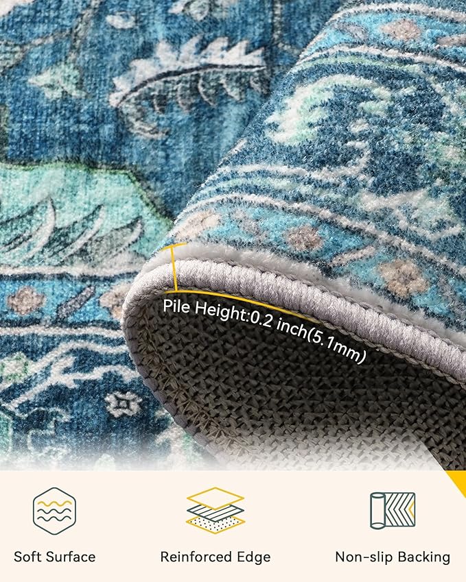 RELEANY Area Rugs 3'x12' Runner Rug Non Slip Washable for Kitchen Hallway Bedroom Beside Laundry Room Bathroom Rug, Floor Carpet, Teal Green Lake Blue Turquoise