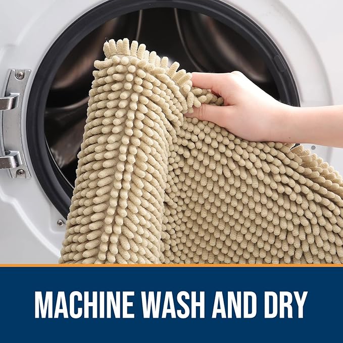 OLANLY Dog Door Mat for Muddy Paws 50x30, Absorbs Moisture and Dirt, Absorbent Non-Slip Washable Doormat, Quick Dry Chenille Mud Mat for Dogs, Entry Indoor Entryway Carpet for Inside Floor, Beige