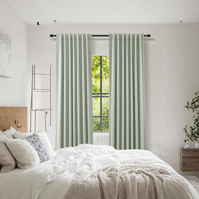 Guken Mist Sage 100% Blackout Linen Curtains 96 Inch Length 2 Panels Set for Living Room Bedroom Back Tab Thermal Insulated Black Out Drapes Room Darkening Farmhouse Style for Bedroom Window Curtains