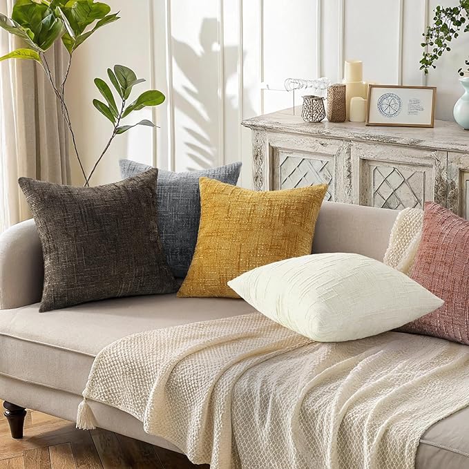 decorUhome Summer Pink Chenille Throw Pillow Covers 20x20 Set of 2 Textured Soft Cozy Slubby Couch Pillow Covers Modern Farmhouse Boho Decorative Pillow Cases for Bed Sofa Living Room