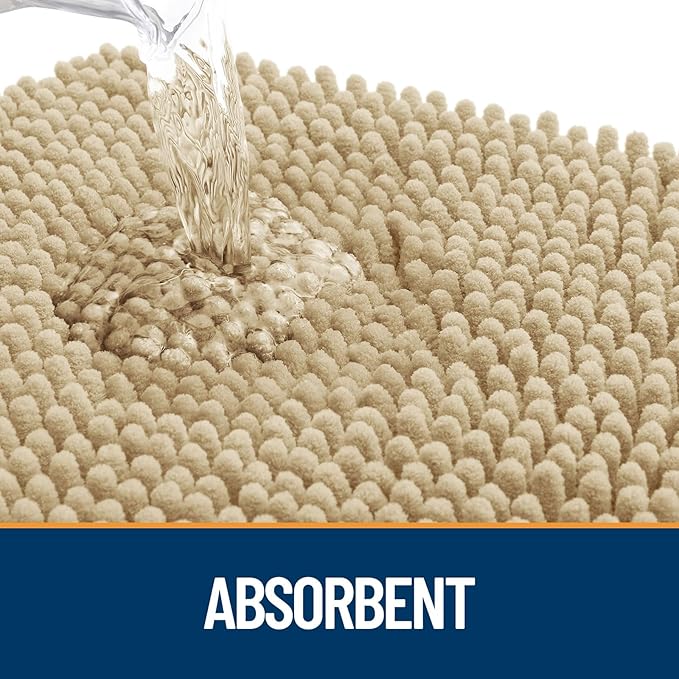 OLANLY Dog Door Mat for Muddy Paws 70x35, Paw Print Design, Absorbs Moisture and Dirt, Absorbent Non-Slip Washable Doormat, Quick Dry Chenille Mud Mat for Dogs, Entry Indoor Entryway Carpet, Beige