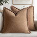 MIULEE Decorative Throw Pillow Covers Neutral Linen Fringe Throw Pillows Euro Shams Set of 2 Brown Boho Farmhouse Cushion Covers for Couch Sofa Bed Living Room Spring Home Decor 28x28 Inch