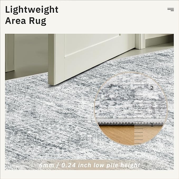Area Rugs 4x6 for Living Room, Vintage Washable Rugs for Dining Room, Kitchen, Non-Slip Area Rug Grey