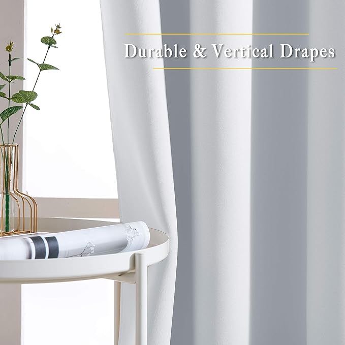 NICETOWN Room Darkening Curtains for Living Room - Easy Care Solid Thermal Insulated Grommet Darkening Curtains/Panels/Drapes for Bedroom (2 Panels, 52 by 72, Greyish White)