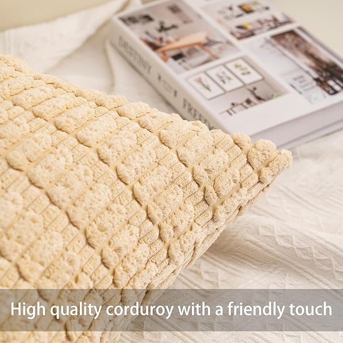 Pack of 2 Corduroy Decorative Throw Pillow Covers 26x26 InchSoft Striped Pillow Covers Modern Farmhouse Home Decor for Sofa Living Room Couch Bed（Light Brown）