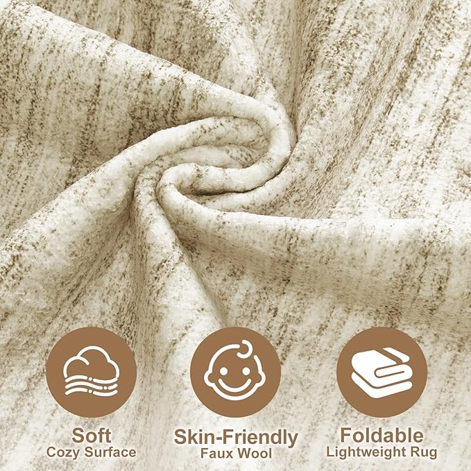 Nakagishi 5X7 Area Rugs Living Room: Washable Large Vintage Rug Neutral Non-Slip Soft Stain Resistant Indoor Carpet for Bedroom Nursery Dining Room Office Playroom - Brown-01