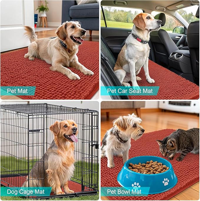 OLANLY Dog Door Mat for Muddy Paws 59x20, Absorbs Moisture and Dirt, Absorbent Non-Slip Washable Doormat, Quick Dry Chenille Mud Mat for Dogs, Entry Indoor Entryway Carpet for Inside Floor, Maple Red