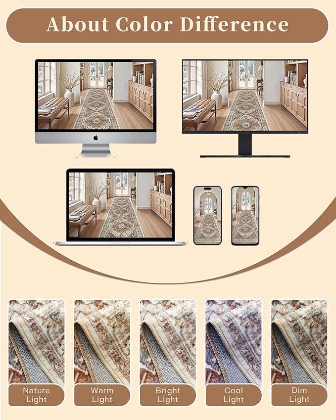 Madane 4x12 Wide Hallway Runners: Washable 12ft Runner Rug for Entryway Living Room Soft Vintage Non Slip Carpet Runner for Kitchen Dining Room Nursery Bedroom Thin Area Rug (Turmeric/Grey, 4x12ft)