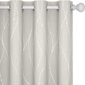 Deconovo Room Darkening Curtains, Farmhouse Boho Beige Curtain, Thermal Insulated Soundproof Drapes, Silver Wave Dots Print, 52 x 95 Inch Long, Machine Washable Panels for Nursery Bedroom, Set of 2