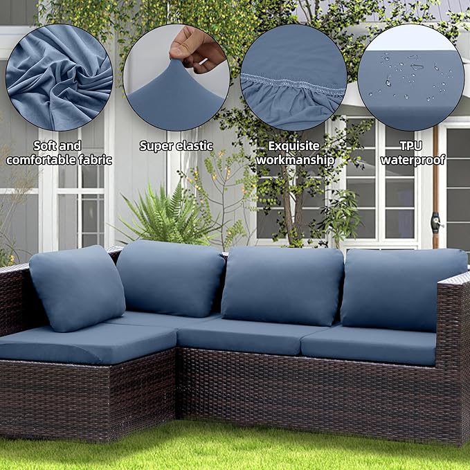 Outdoor Cushion Covers Set,8PCS Patio Furniture Couch Seat Slipcovers, Replacement for Sofa Sectional Chair(Cover，Only)