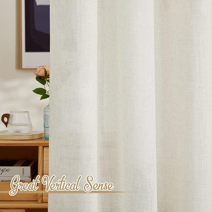 NICETOWN Linen Burlap 144 inches Long Curtains for Living Room, Grommet Privacy with Light Filtering Semi Sheer Window Treatments for Bedroom/Living Room, W52 x L144, 2 Panels