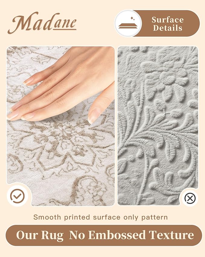 Madane 5x7 Area Rugs for Living Room, Washable Vintage Natural Rug with Non-Slip Backing, Soft Floral Print Throw Rugs Floor Low Pile Carpet for Bedroom Dining Room Farmhouse (5 x 7, Brown/Ivory)