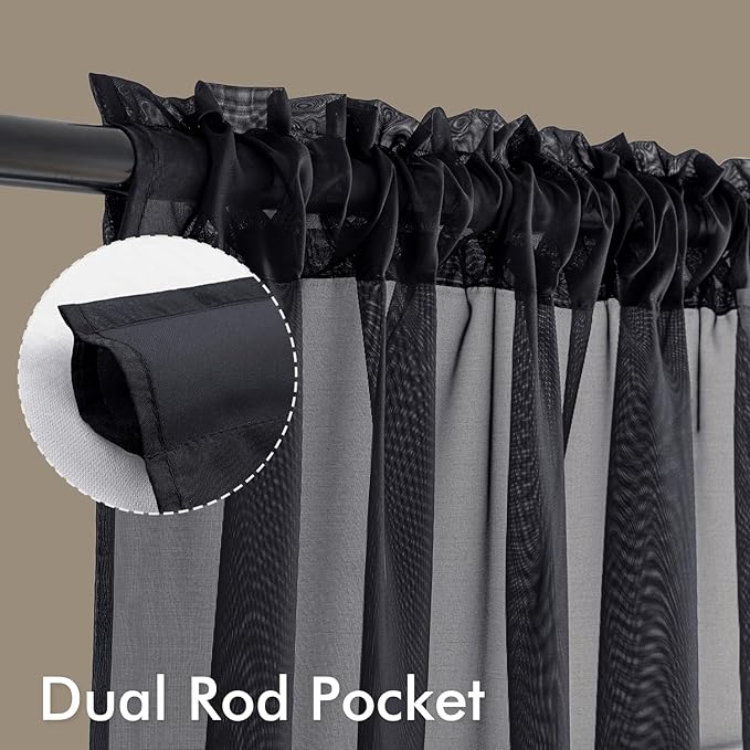 MIULEE Black Sheer Curtains 84 Inches Long, 4 Panels Set, Light Filtering Rod Pocket Voile Halloween Drapes for Living Room and Bedroom, Airy Soft Fabric Window Treatments, 42 x 84 Inches