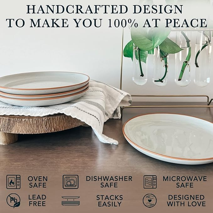 Mora Ceramic Plates Set, 7.8 in - Set of 6 - The Dessert, Salad, Appetizer, Small Dinner etc Plate. Microwave, Oven, and Dishwasher Safe, Scratch Resistant. Kitchen Porcelain Dish - Earl Grey