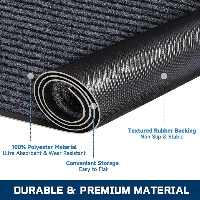 Large Indoor Outdoor Door Mat, 2' x 6' Heavy Duty Commercial Floor Mat Inside Outside Entrance, Rubber Border Doormats for Entryway, High Traffic Area, Waterproof, Low-Profile, Easy to Clean