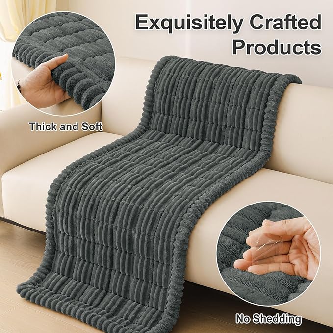 hyha Couch Covers for Dogs Washable, Non Slip Plush Dog Sofa Protectors, Fuzzy Pet Couch Covers for 3 Cushion Sofa Pet Friendly (Dark Grey, 27.6" x 27.6")